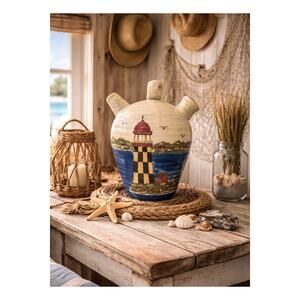 1980s WCL Stoneware Pottery Lighthouse Jug Pitcher